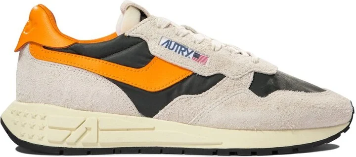Autry White And Orange Suede And Nylon Reelwind Low Sneakers