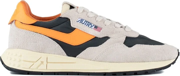 Autry White And Orange Suede And Nylon Reelwind Low Sneakers