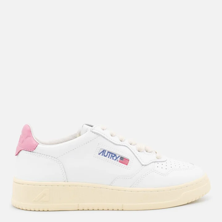 Autry White And Pink Leather Medalist Low Sneakers