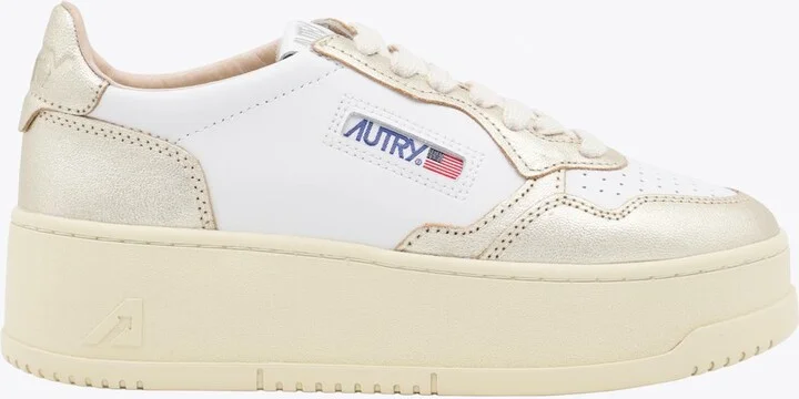 Autry White And Platinum Leather Platform Sneakers
