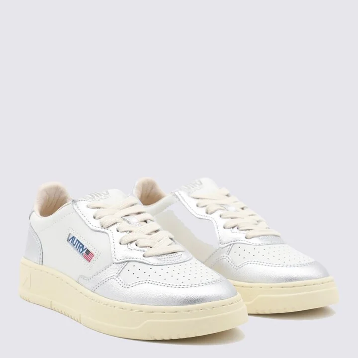 Autry White And Silver Leather Medialist Sneakers - Image 3