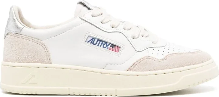 Autry White And Silver 'Medalist Low' Sneakers In Leather With Suede Inserts