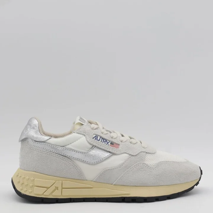 Autry White And Silver Suede And Nylon Reelwind Low Sneakers - Image 3