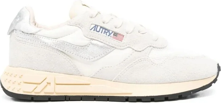 Autry White And Silver Suede And Nylon Reelwind Low Sneakers