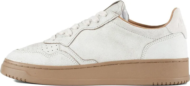 Autry White And Tobacco Brown Scraped Effect Suede Medalist Low Sneakers - Image 2
