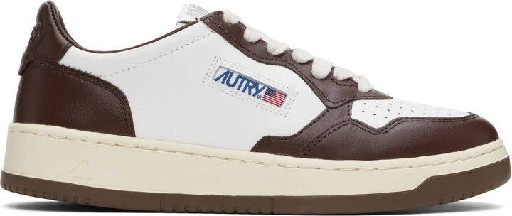 AUTRY White & Brown Medalist Low Sneakers