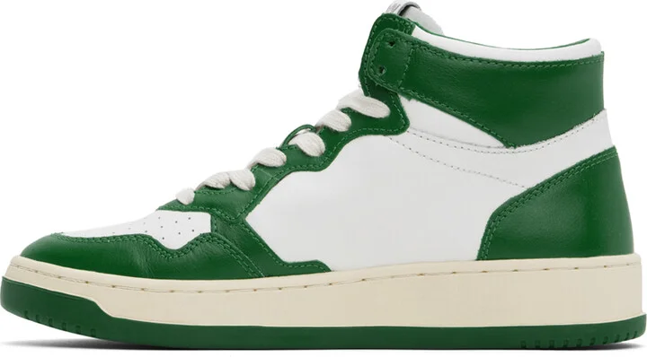 AUTRY White & Green Medalist Mid Bicolor Sneakers - Image 3