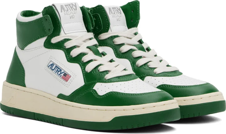 AUTRY White & Green Medalist Mid Bicolor Sneakers - Image 4