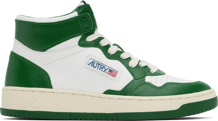 AUTRY White & Green Medalist Mid Bicolor Sneakers