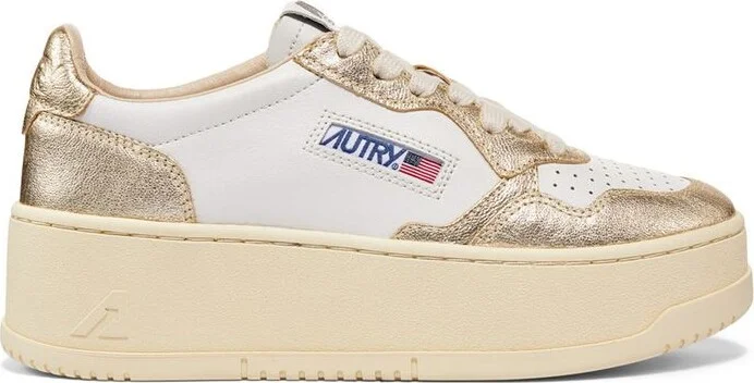 Autry White Leather And Platinum Metallic Medalist Platform Sneakers