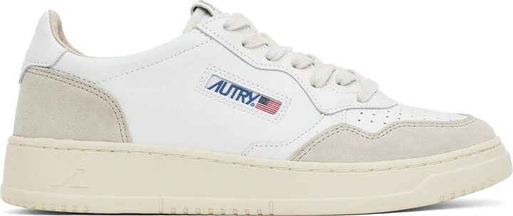 AUTRY White & Taupe Medalist Low Sneakers