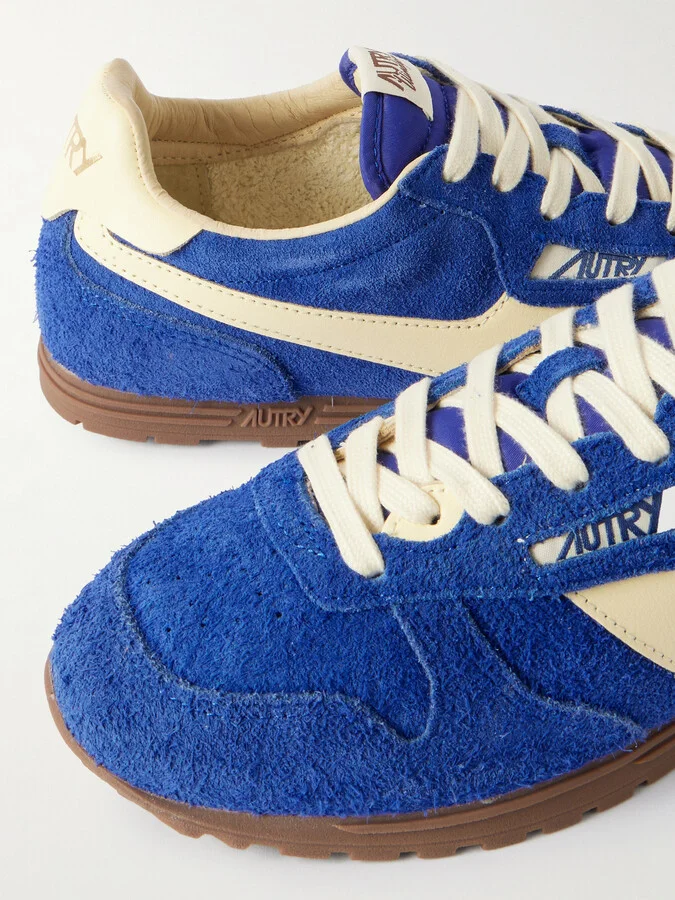 Autry - Windspin Leather-trimmed Brushed Suede Sneakers - Blue - Image 4