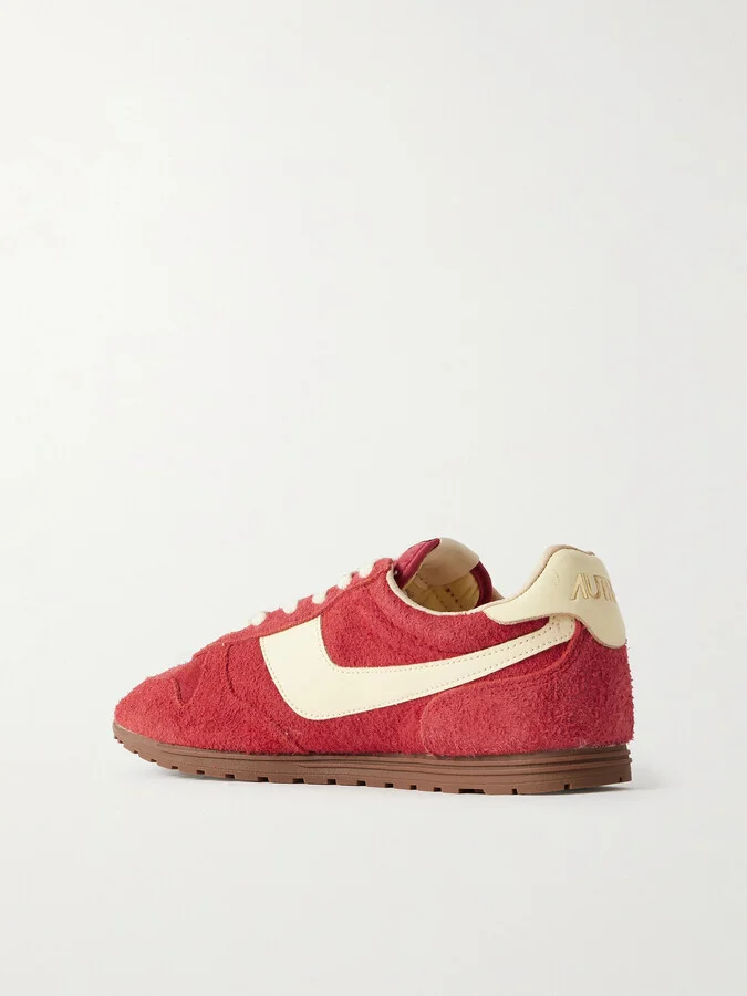 Autry - Windspin Leather-trimmed Brushed Suede Sneakers - Red - Image 3