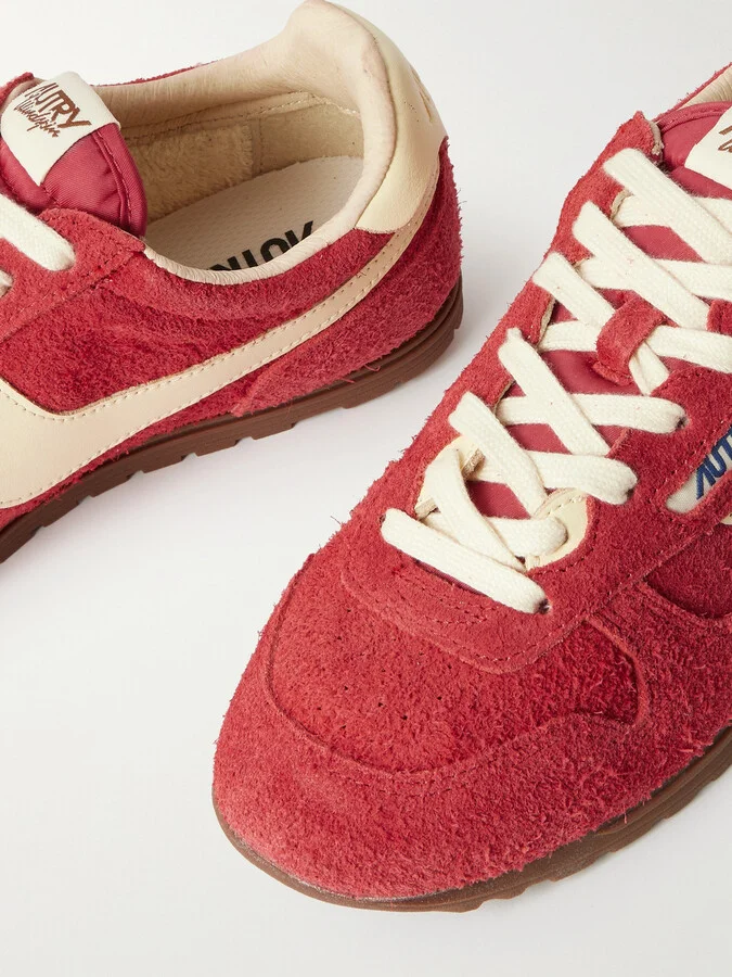 Autry - Windspin Leather-trimmed Brushed Suede Sneakers - Red - Image 4
