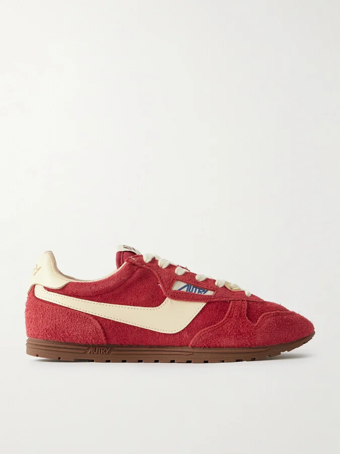 Autry - Windspin Leather-trimmed Brushed Suede Sneakers - Red