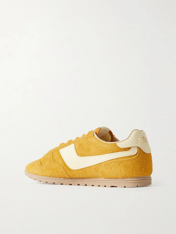 Autry - Windspin Leather-trimmed Brushed Suede Sneakers - Yellow - Image 3