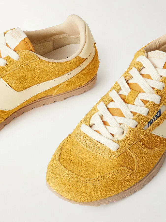 Autry - Windspin Leather-trimmed Brushed Suede Sneakers - Yellow - Image 4