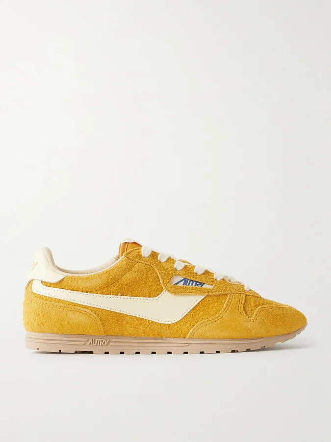 Autry - Windspin Leather-trimmed Brushed Suede Sneakers - Yellow