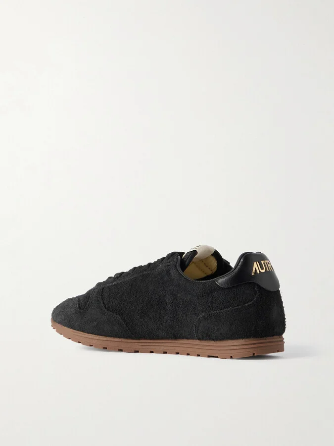 Autry - Windspin Leather-trimmed Perforated Brushed Suede Sneakers - Black - Image 3
