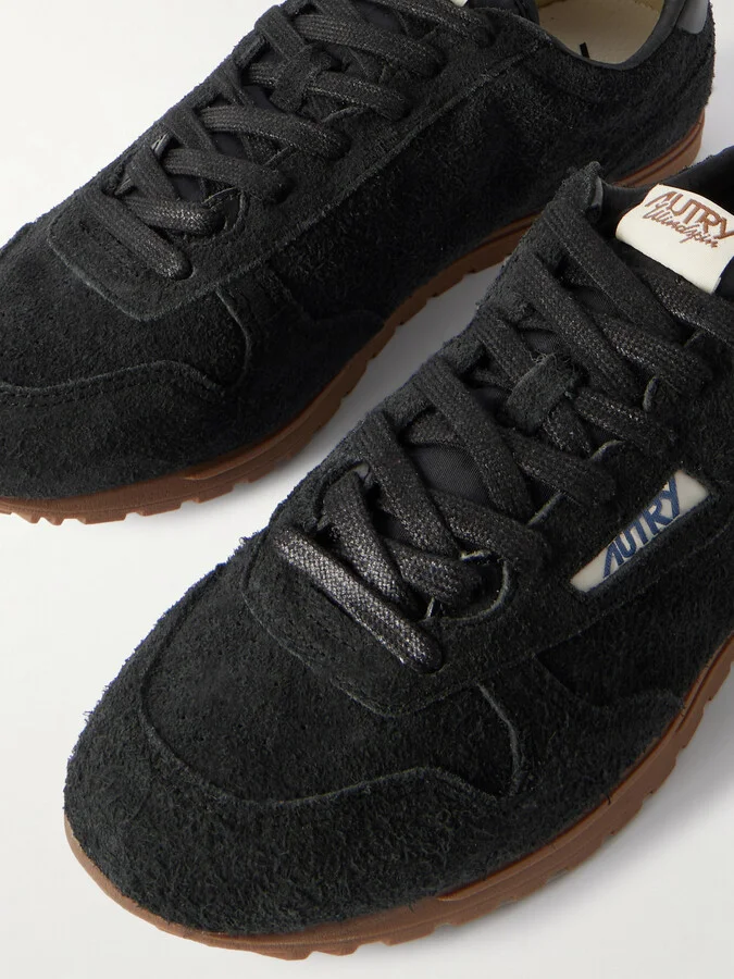 Autry - Windspin Leather-trimmed Perforated Brushed Suede Sneakers - Black - Image 4