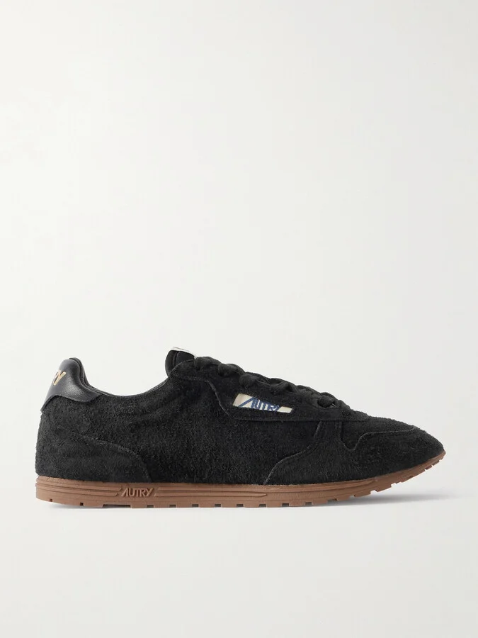 Autry - Windspin Leather-trimmed Perforated Brushed Suede Sneakers - Black