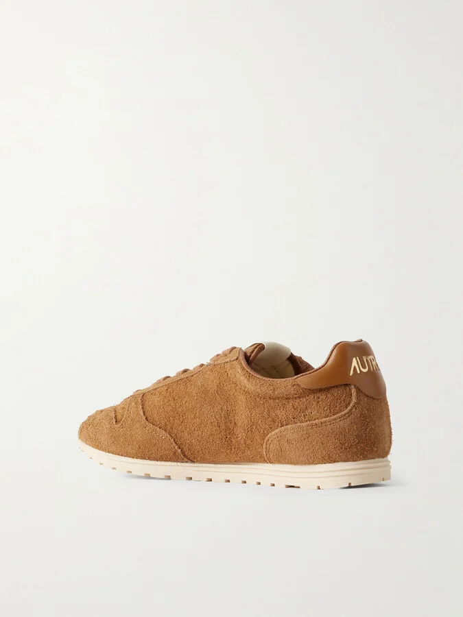 Autry - Windspin Leather-trimmed Perforated Brushed Suede Sneakers - Brown - Image 3