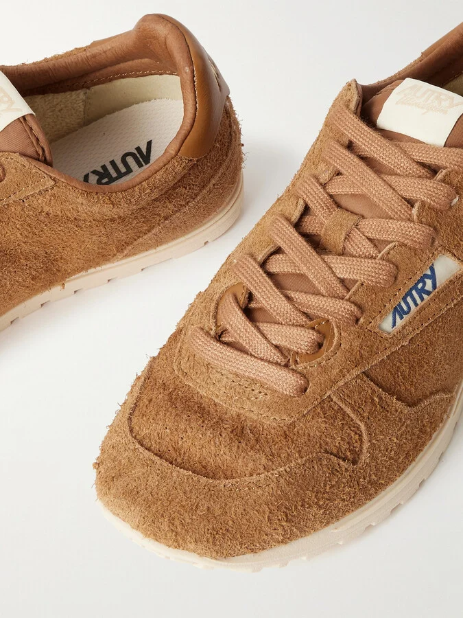 Autry - Windspin Leather-trimmed Perforated Brushed Suede Sneakers - Brown - Image 4