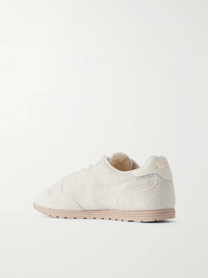 Autry - Windspin Leather-trimmed Perforated Brushed Suede Sneakers - White - Image 3