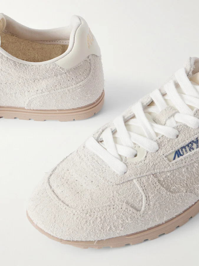Autry - Windspin Leather-trimmed Perforated Brushed Suede Sneakers - White - Image 4
