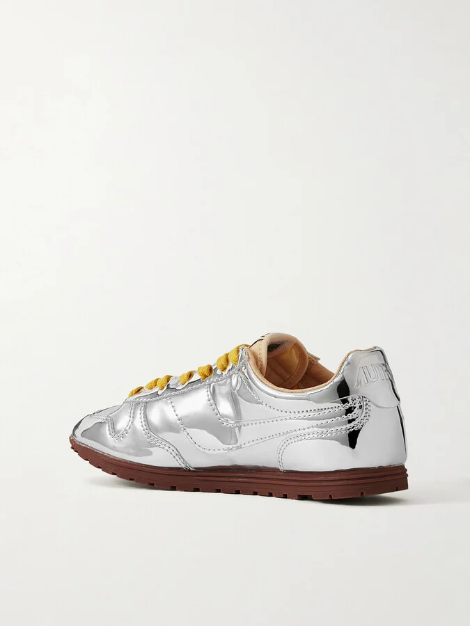 Autry - Windspin Low Canvas-trimmed Mirrored-vinyl Sneakers - Silver - Image 3
