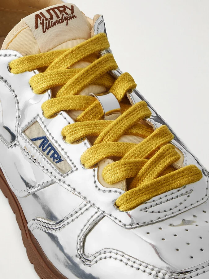 Autry - Windspin Low Canvas-trimmed Mirrored-vinyl Sneakers - Silver - Image 4