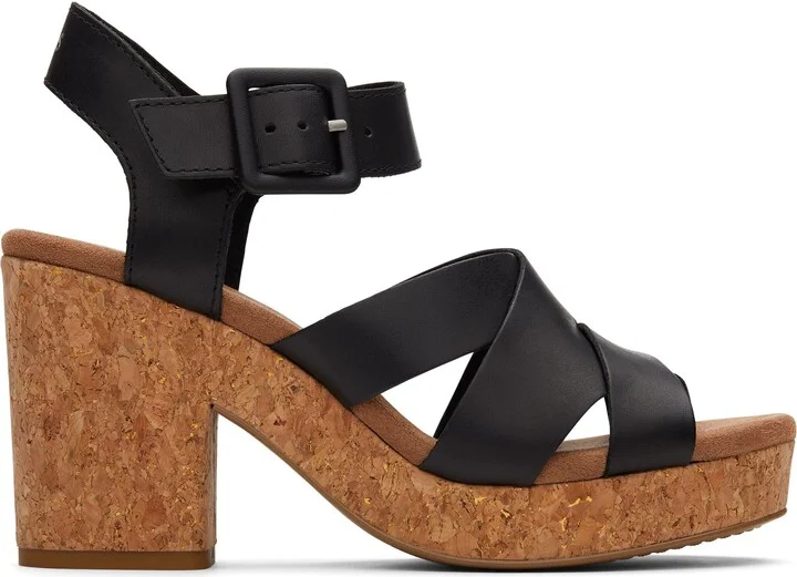 Ava Black Leather Platform Sandal