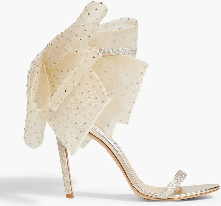 Aveline 100 bow-detailed glittered woven sandals