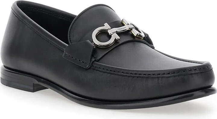 'Avril' Black Loafers With Gancini Plaque On The Front In Leather Man - Image 2