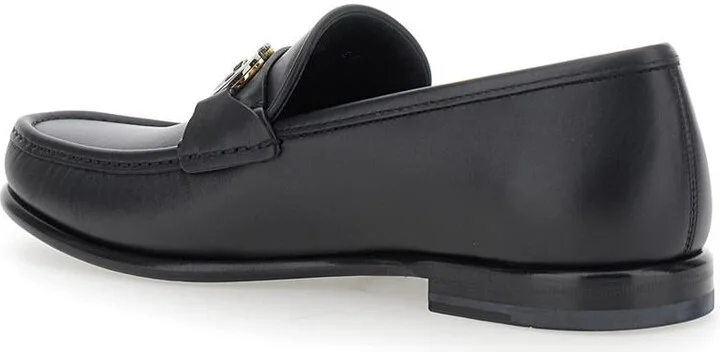 'Avril' Black Loafers With Gancini Plaque On The Front In Leather Man - Image 3