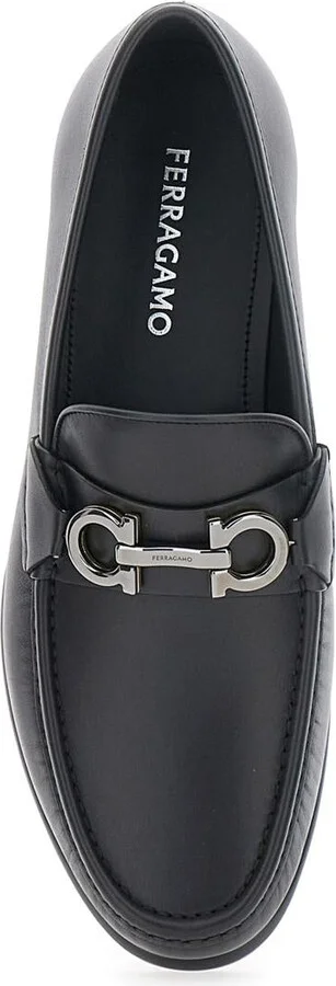 'Avril' Black Loafers With Gancini Plaque On The Front In Leather Man - Image 4