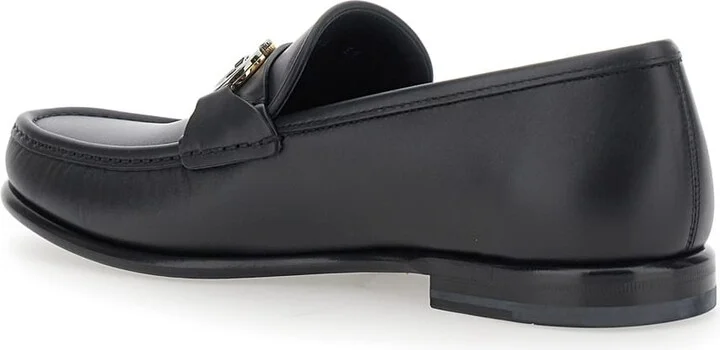 'avril' Black Loafers With Gancini Plaque On The Front In Leather Man - Image 3