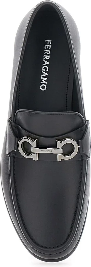 'avril' Black Loafers With Gancini Plaque On The Front In Leather Man - Image 4