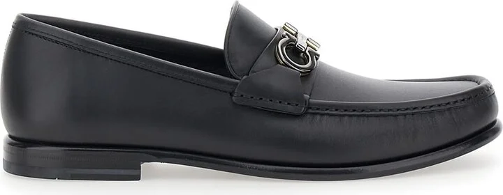 'avril' Black Loafers With Gancini Plaque On The Front In Leather Man
