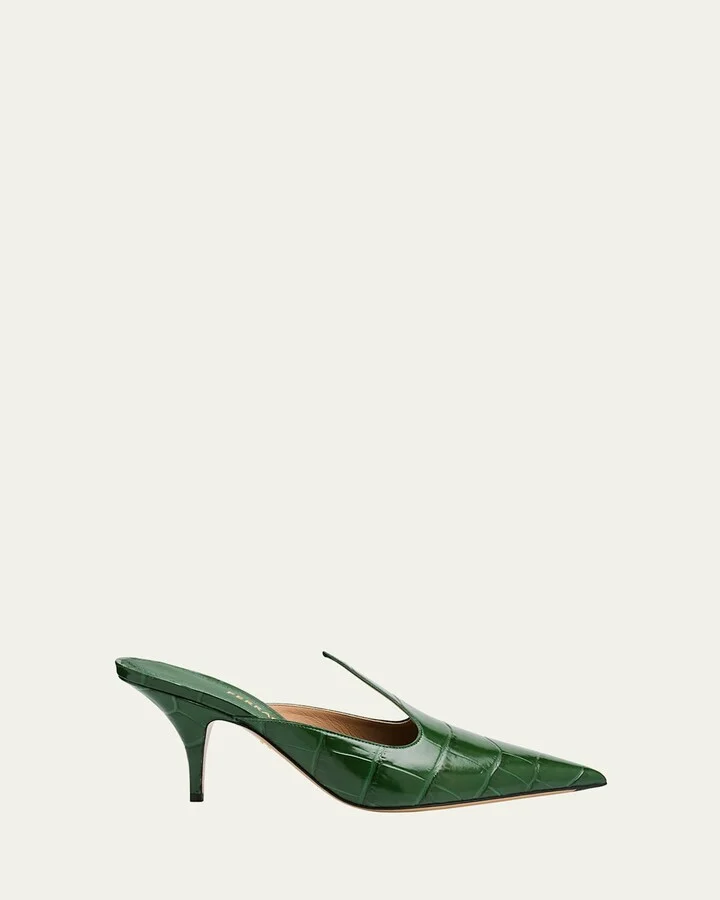 Avril Croc-Embossed Leather Mule Pumps