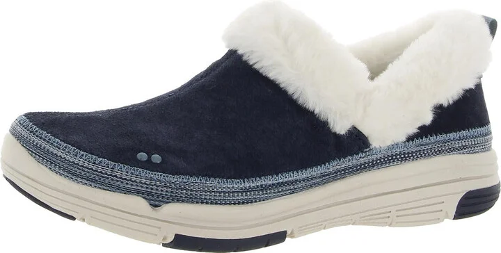 Awaken Womens Suede Faux Fur Slip-On Sneakers