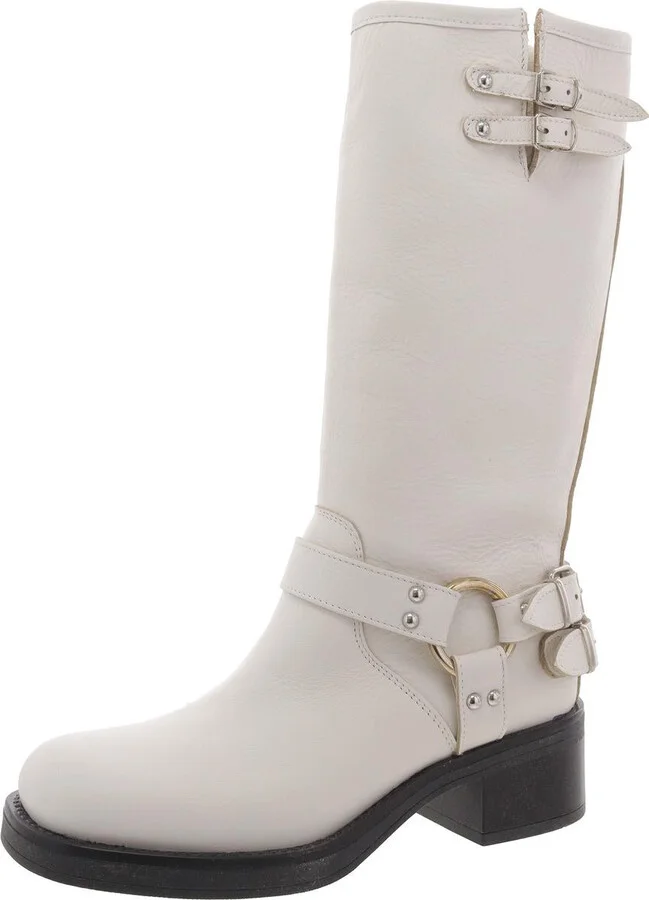 Axelle Womens Leather Block Heel Mid-Calf Boots