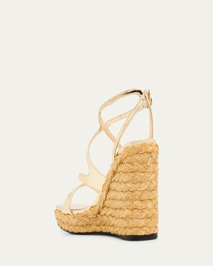 Ayla 110 Metallic Leather Wedge Sandals - Image 3