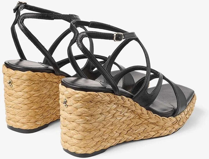 Ayla 85 Nappa Leather and Raffia Wedge Sandals - Image 2