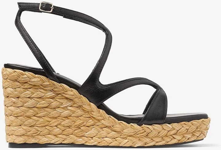 Ayla 85 Nappa Leather and Raffia Wedge Sandals