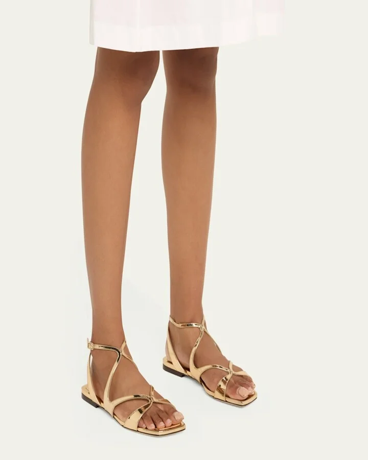 Ayla Metallic Leather Ankle-Strap Sandals - Image 2