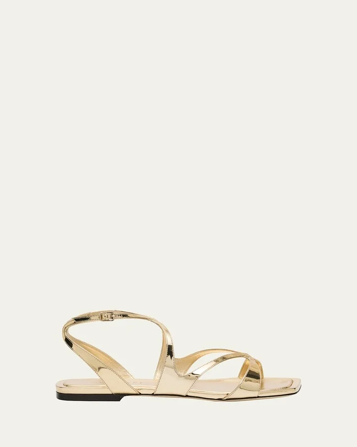Ayla Metallic Leather Ankle-Strap Sandals