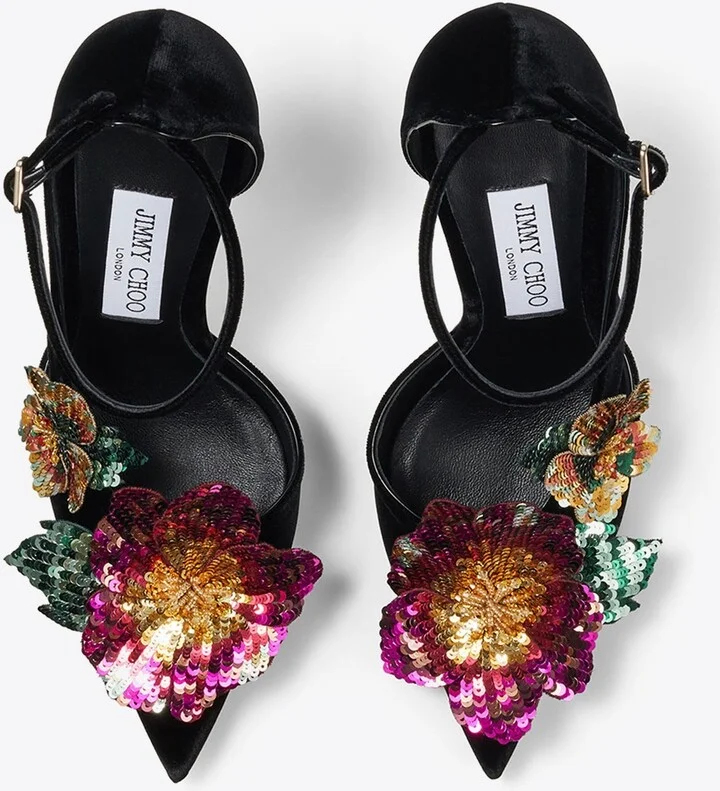 Azara 100 Floral-Applique Velvet Pumps - Image 2