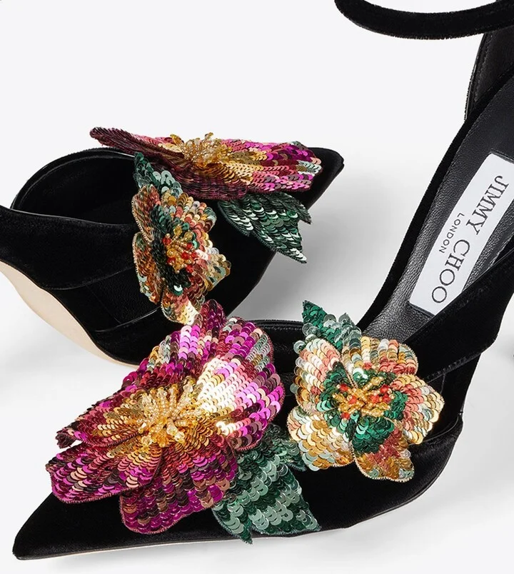 Azara 100 Floral-Applique Velvet Pumps - Image 3