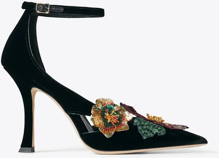 Azara 100 Floral-Applique Velvet Pumps